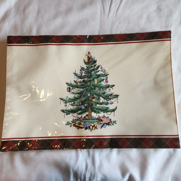 Spode Christmas Tree TARTAN Set of 8 Placemats Fabric 13x19 Holiday Placemats - Picture 3 of 4
